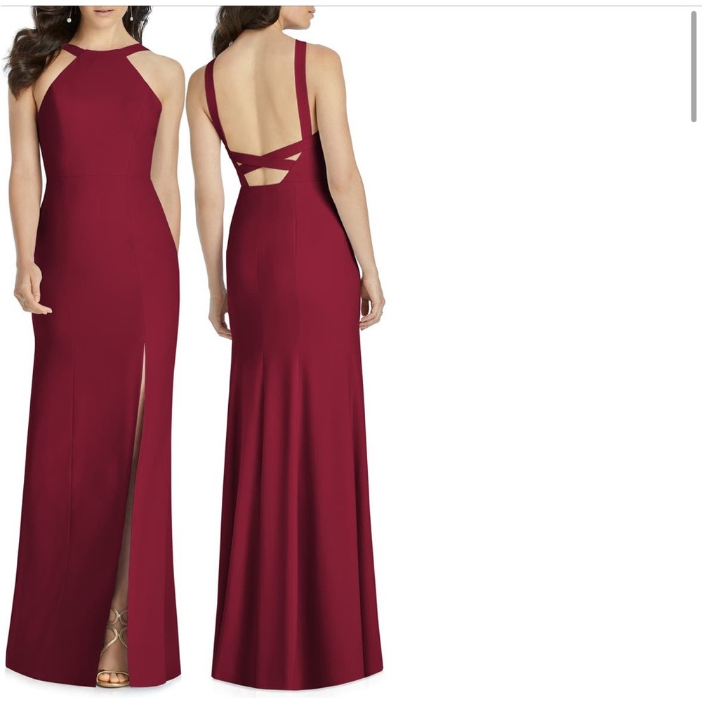 Beautiful Maroon Long Dress Prom Dress Pageant Gown with Split Halter Top